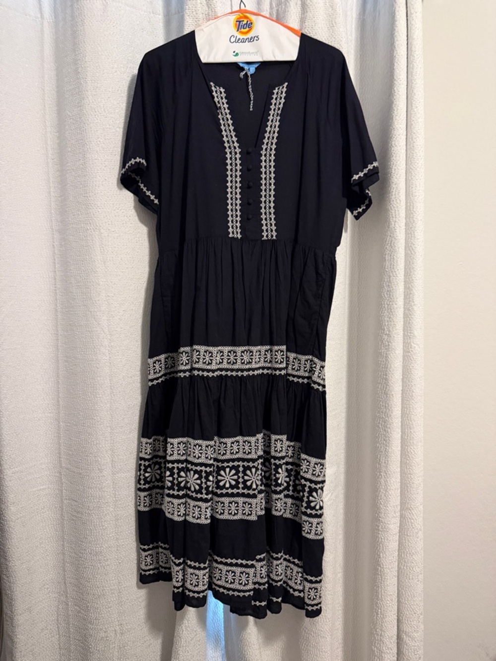 Draper James Navy Midi Dress with White Embroidered Trim